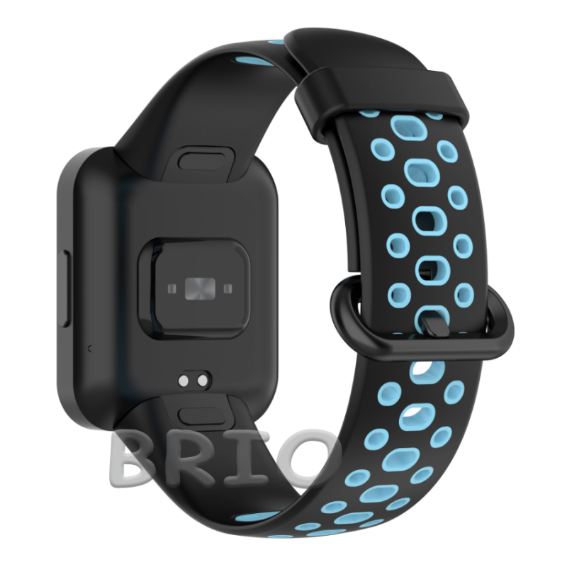 Силіконовий спортивний ремінець для Mi та Redmi Watch 2 Lite (перфорований) чорний-синій