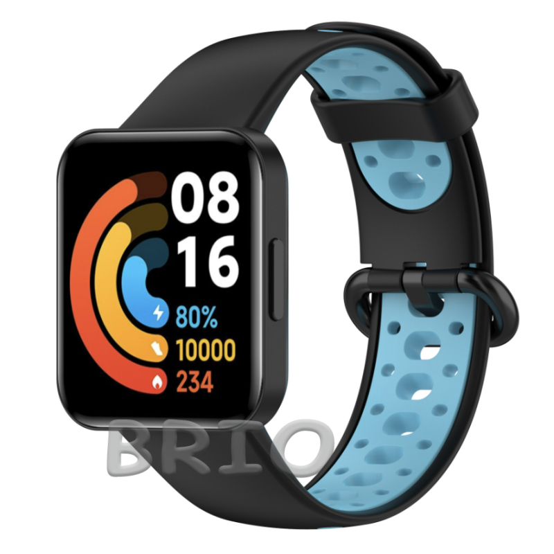 Силіконовий спортивний ремінець для Mi та Redmi Watch 2 Lite (перфорований) чорний-синій