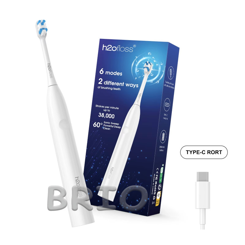 H2ofloss SoniSweep Pro - звукова електрична зубна щітка з високою частотою вібрацій, біла