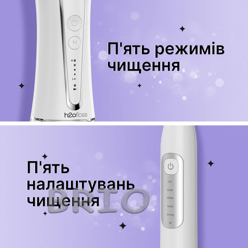 Комплект H2ofloss іригатор та електрична зубна щітка 2-в-1 білий, догляд за зубами та яснами