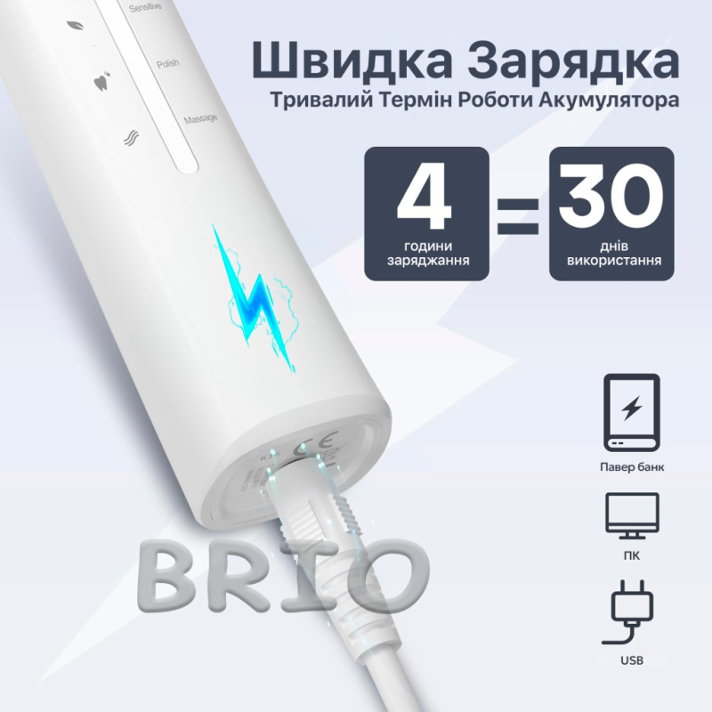 Електрощітка звукова Seago 40 000 об/хв SG-958 з 8 насадками 5 режимів біла