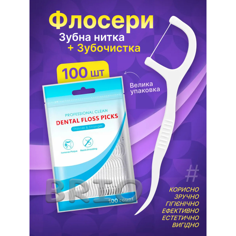 Флосс-зубочистки 100 шт — м'ятний аромат і міцна нитка