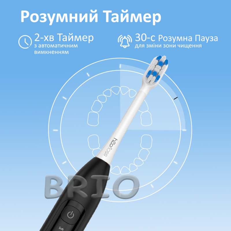 Звукова зубна щітка h2ofloss SonicSweep Чорний з акумулятором на 180 днів (Model BT-02)