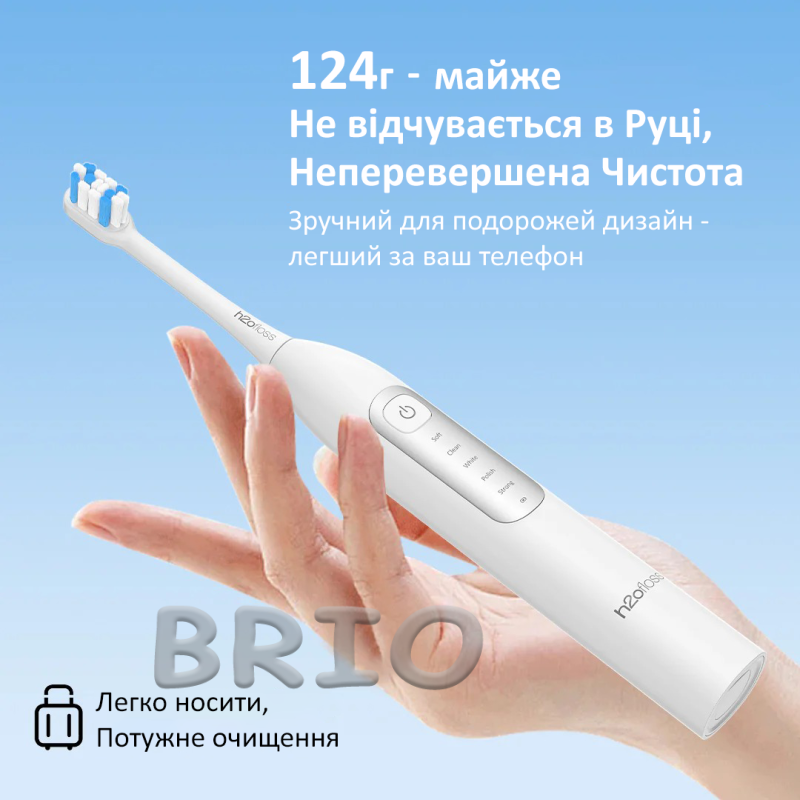Звукова зубна щітка h2ofloss SonicSweep Білий з акумулятором на 180 днів (Model BT-02)