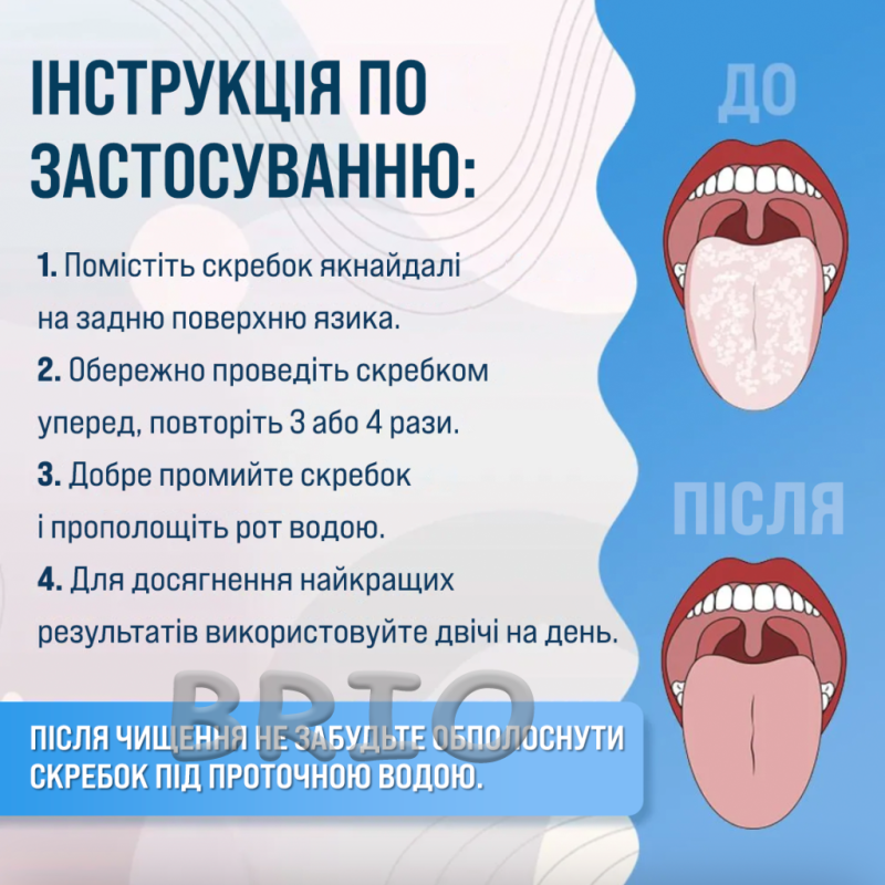 Скребок металевий для чищення язика двосторонній з голубим футляром