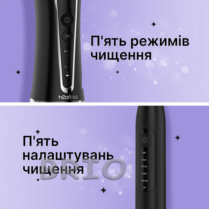 Іригатор та електрична зубна щітка H2ofloss 2-в-1, чорний набір
