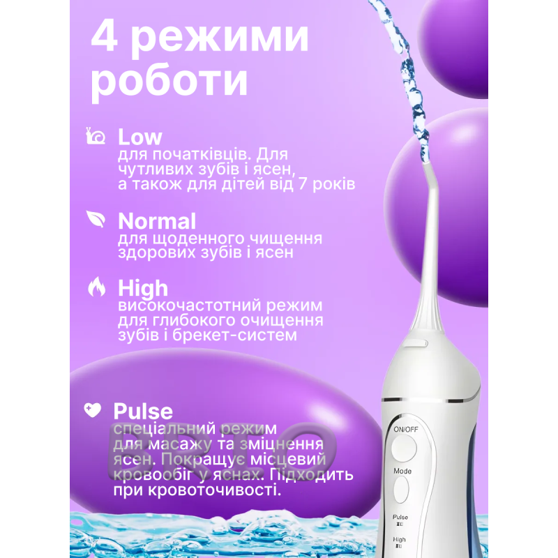 Портативний іригатор h2ofloss C102 White (300 мл, 5 насадок)
