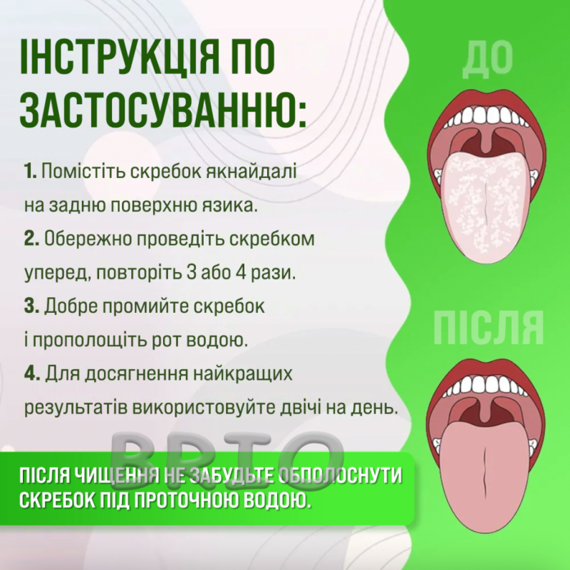Скребок металевий для чищення язика двосторонній із салатовим футляром