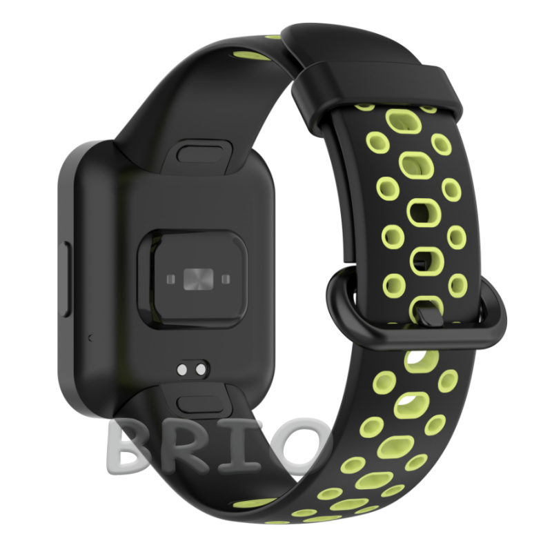 Силіконовий спортивний ремінець для Mi та Redmi Watch 2 Lite (перфорований) чорний-салатовий