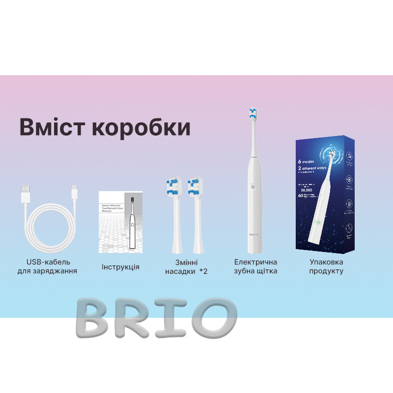 H2ofloss SoniSweep Pro - звукова електрична зубна щітка з високою частотою вібрацій, біла
