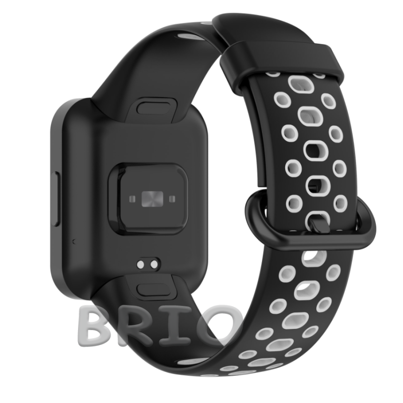 Силіконовий спортивний ремінець для Mi та Redmi Watch 2 Lite (перфорований) чорний-сірий