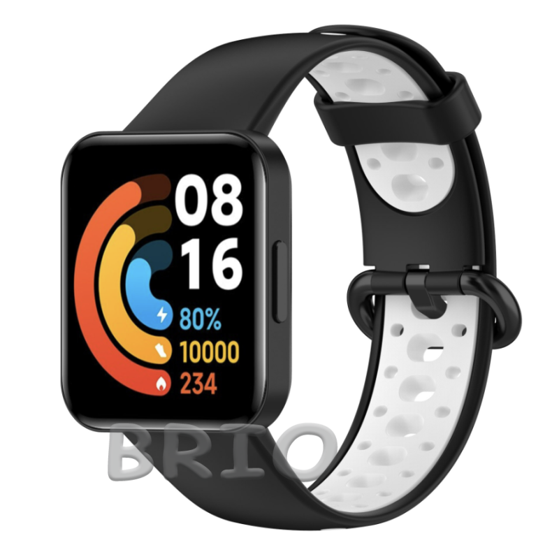 Силіконовий спортивний ремінець для Mi та Redmi Watch 2 Lite (перфорований) чорний-білий