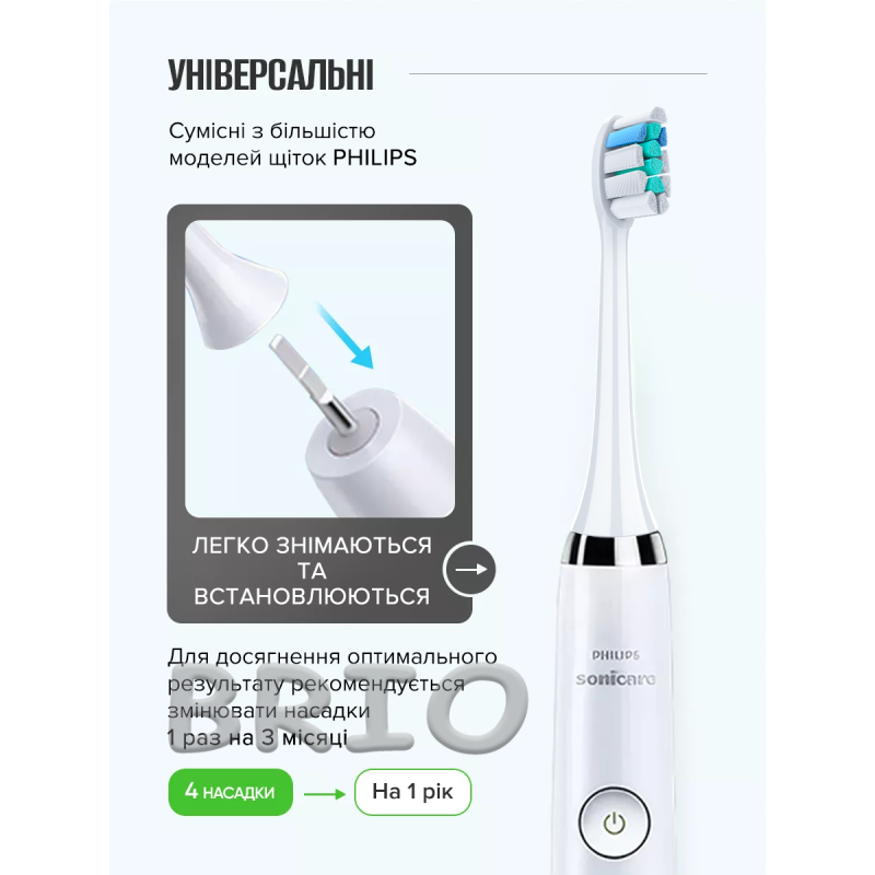 Змінні насадки HX924P White (4 шт.) для зубних щіток Philips Sonicare типу C2