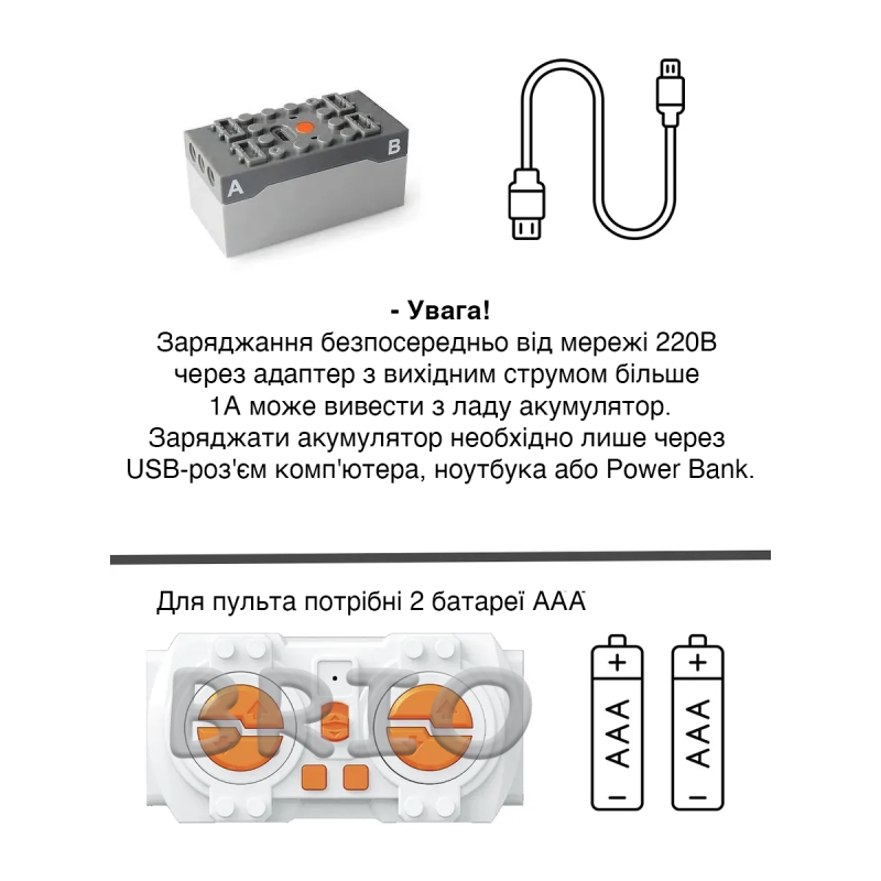 Набір для керування конструкторів MoYu: 2 мотори, акумуляторний блок, пульт ДК (сумісний з LEGO Technic)