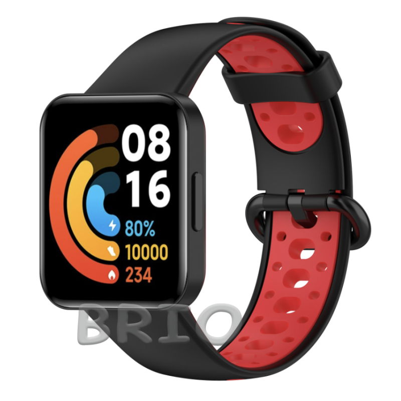 Спортивний перфорований ремінець для смарт-годинника Mi Watch Lite та Redmi Watch чорний-червоний