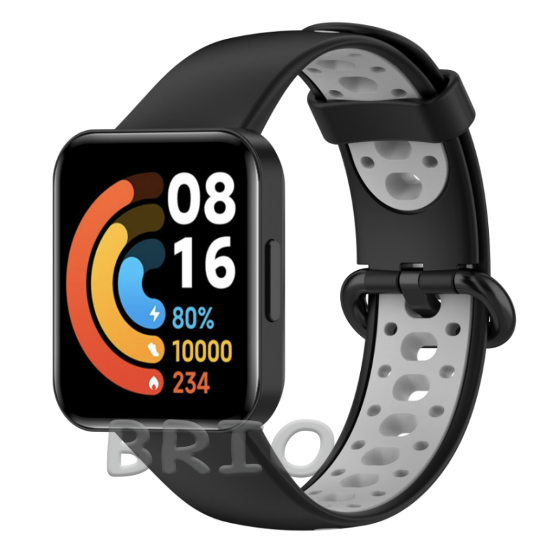 Спортивний перфорований ремінець для смарт-годинника Mi Watch Lite та Redmi Watch чорний-сірий