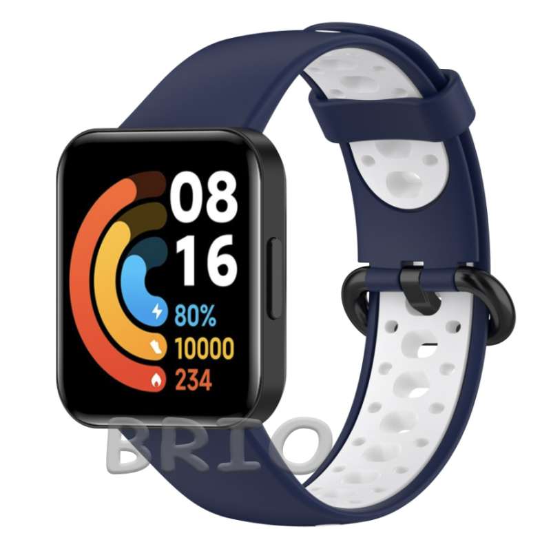 Силіконовий спортивний ремінець для Mi та Redmi Watch 2 Lite (перфорований) синій-білий