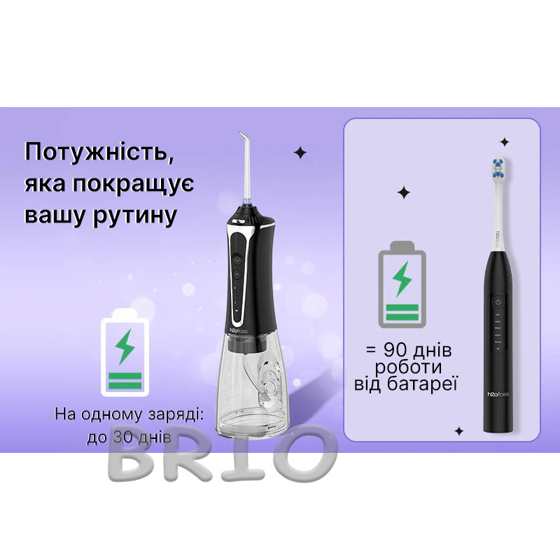 Іригатор та електрична зубна щітка H2ofloss 2-в-1, чорний набір