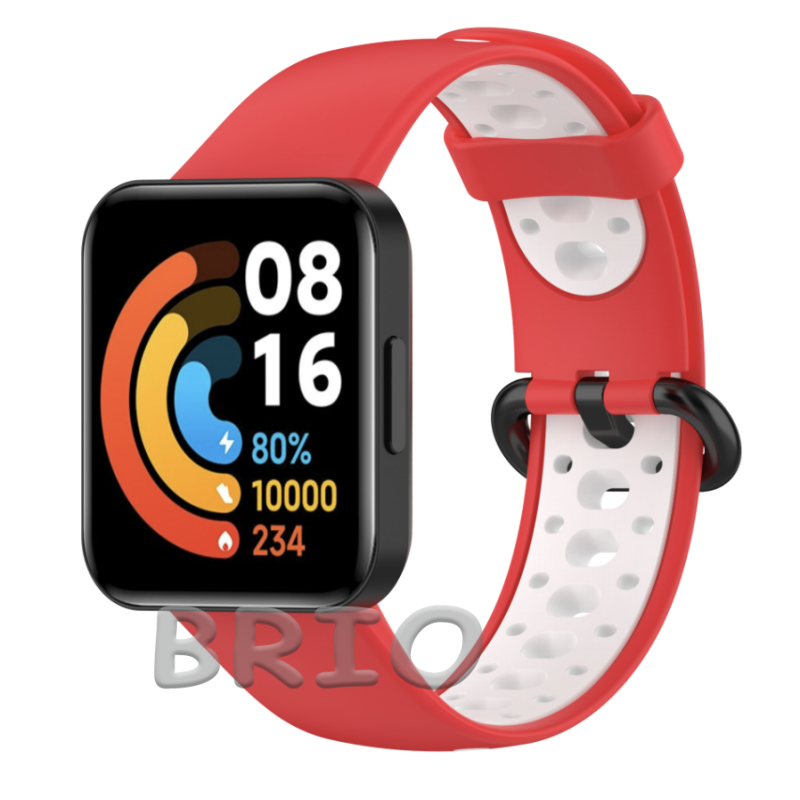 Силіконовий спортивний ремінець для Mi та Redmi Watch 2 Lite (перфорований) червоний-білий
