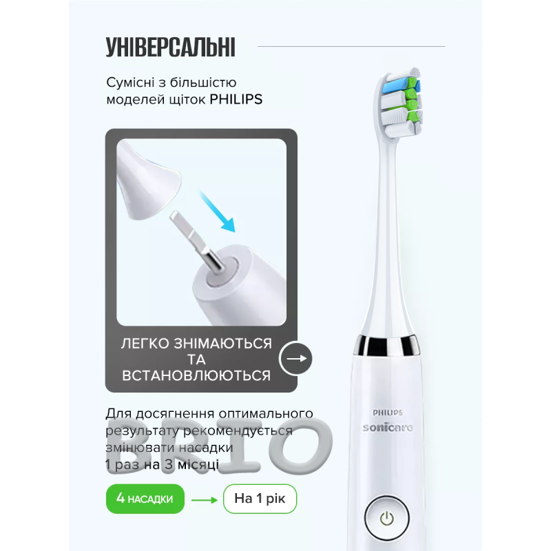 Змінні насадки HX664P для Philips Sonicare Optimal White (Білі, 4 шт)