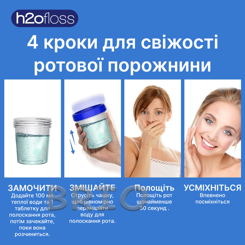Таблетки-концентрат H2Ofloss для полоскання рота (30 шт., Смак Лайм)