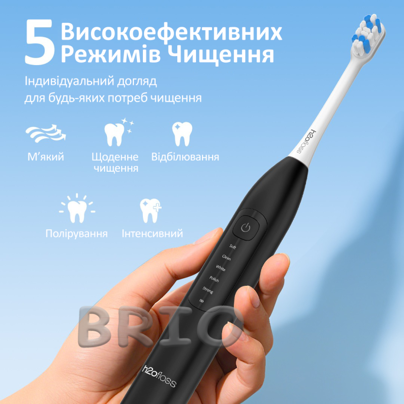 Звукова зубна щітка h2ofloss SonicSweep Чорний з акумулятором на 180 днів (Model BT-02)